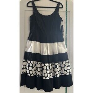 Julian Taylor New York Women's Black & White Stripe Polka Dot Sundress Sz 12
